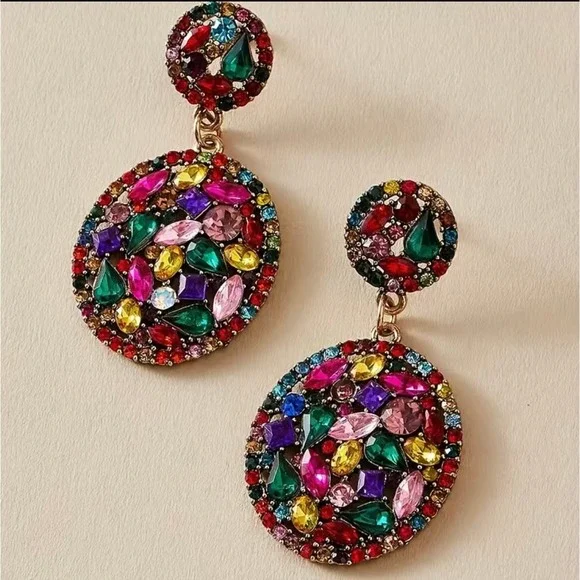 Colorful Shiny Rhinestone Luxury Earrings! Y2K Style Alloy Jewelry! - Picture 1 of 3